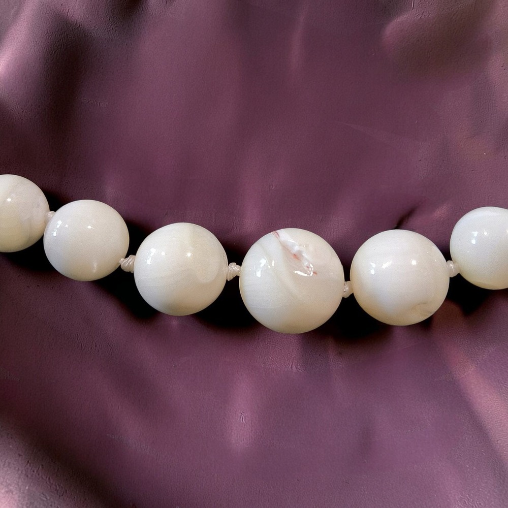 Antique Art Deco Balamuti Mother of Pearl Shell Bead Necklace Hand Knotted 26"